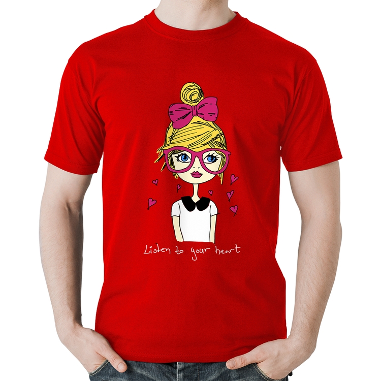 Camiseta Algodão Listen to your heart - Vermelha