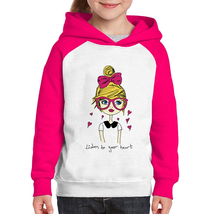Moletom Infantil Listen to your heart - Branco/Rosa