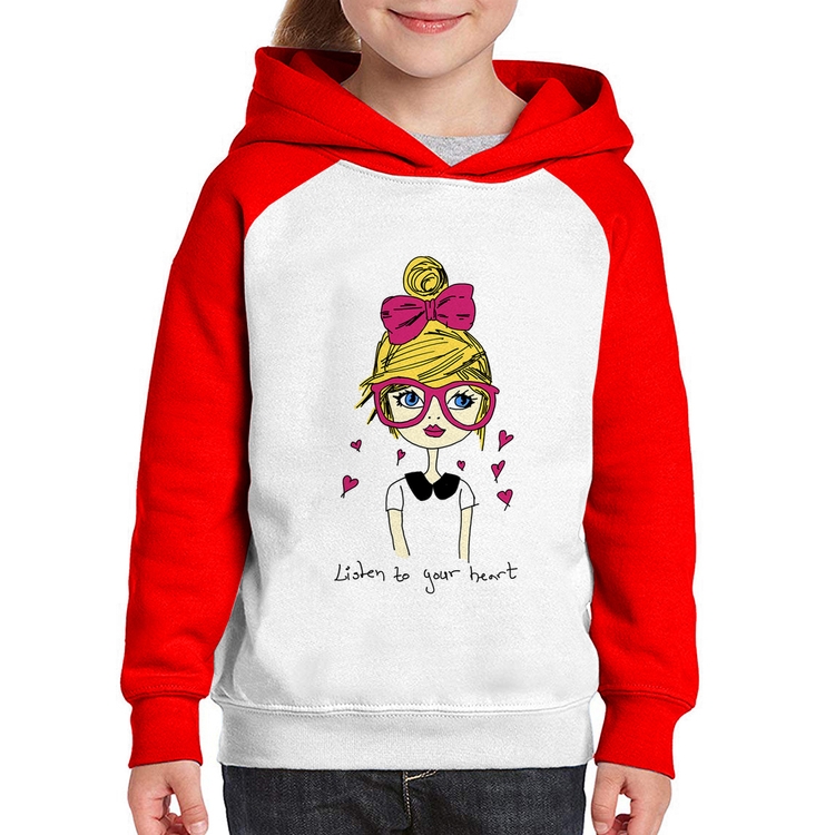 Moletom Infantil Listen to your heart - Branco/Vermelho