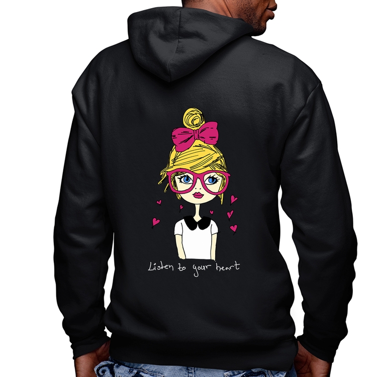 Blusa Moletom Listen to your heart Masculina com Capuz e Zíper