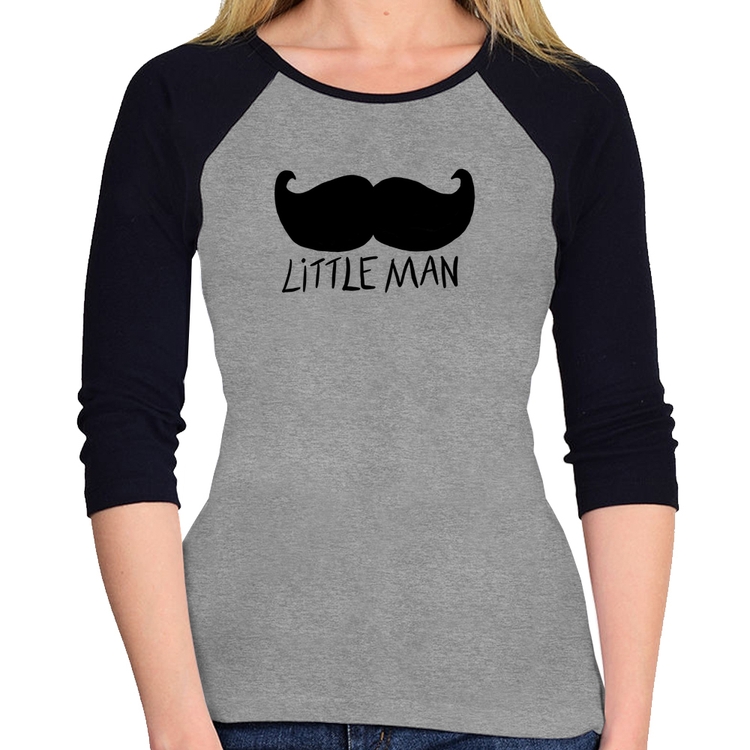 Baby Look Raglan Little Man Manga 3/4 - Cinza/Preto