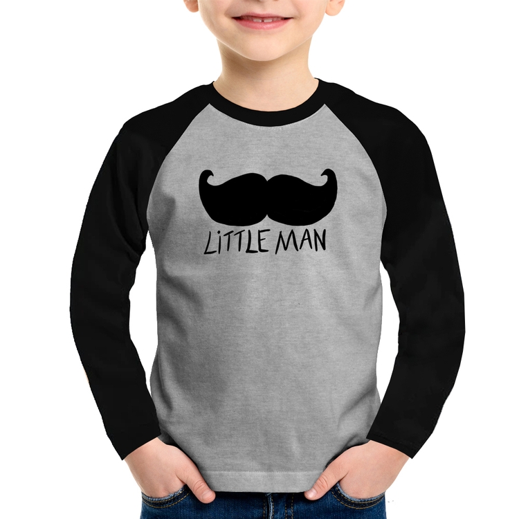 Camiseta Raglan Infantil Little Man Manga Longa - Cinza/Preto