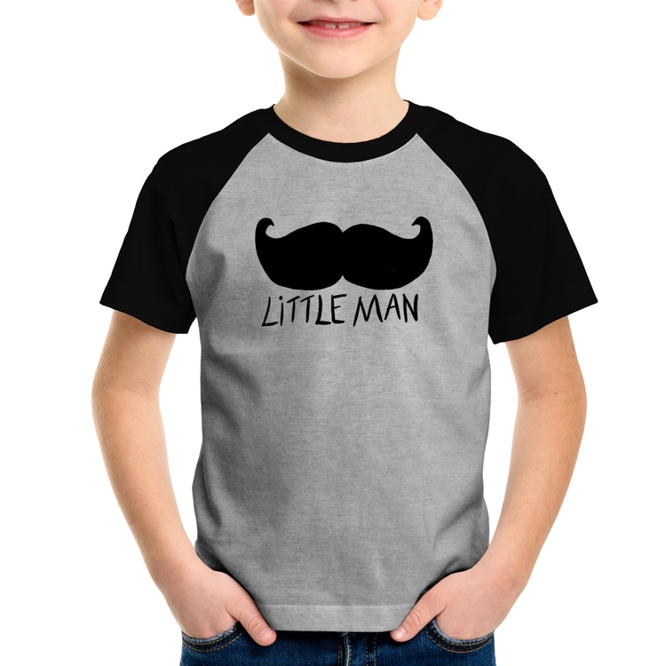 Camiseta Raglan Infantil Little Man - Cinza/Preto