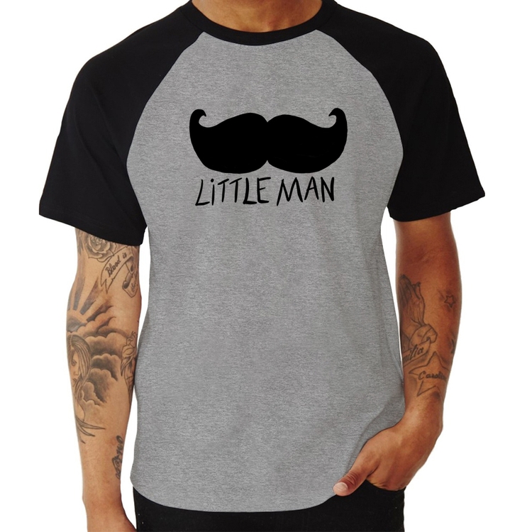 Camiseta Raglan Little Man - Cinza/Preto