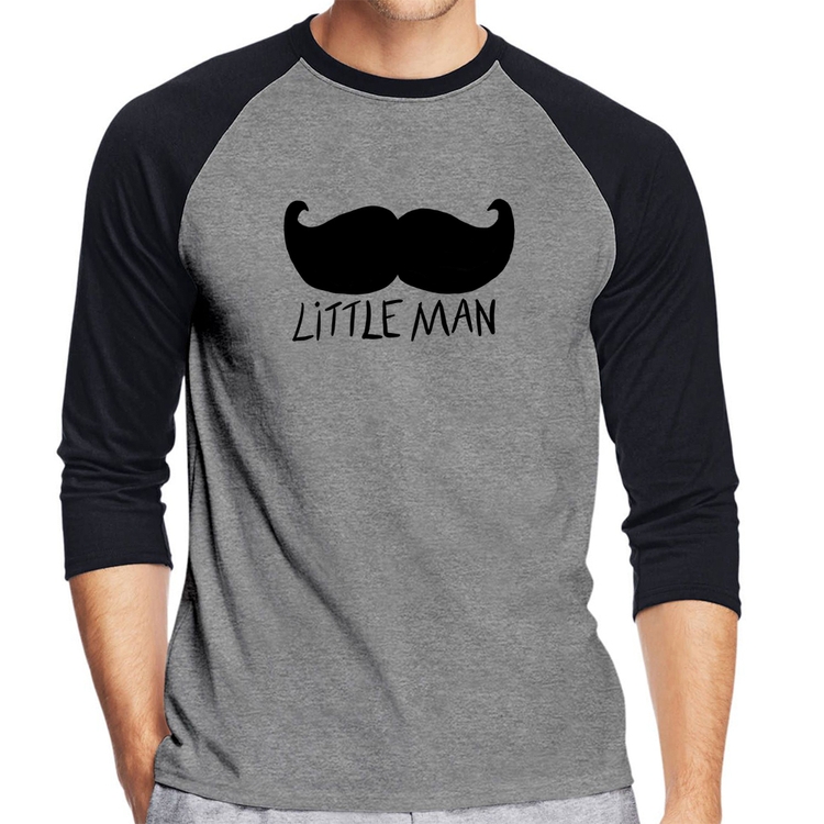 Camiseta Raglan Little Man Manga 3/4 - Cinza/Preto