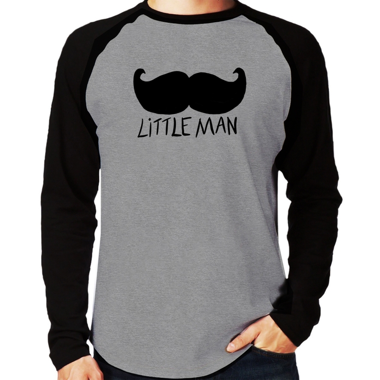 Camiseta Raglan Little Man Manga Longa - Cinza/Preto