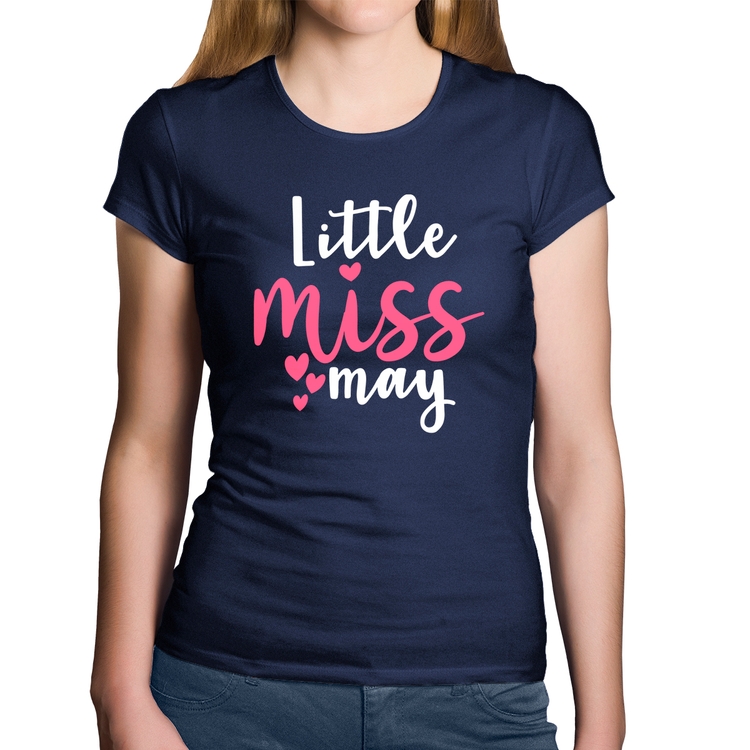 Baby Look Algodão Little miss may - Marinho