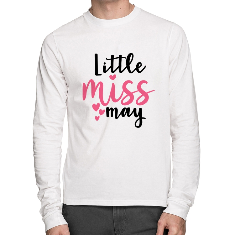 Camiseta Algodão Little miss may Manga Longa - Branca