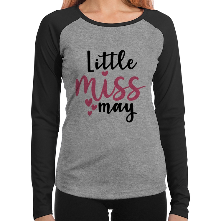 Baby Look Raglan Little miss may Manga Longa - Cinza/Preto
