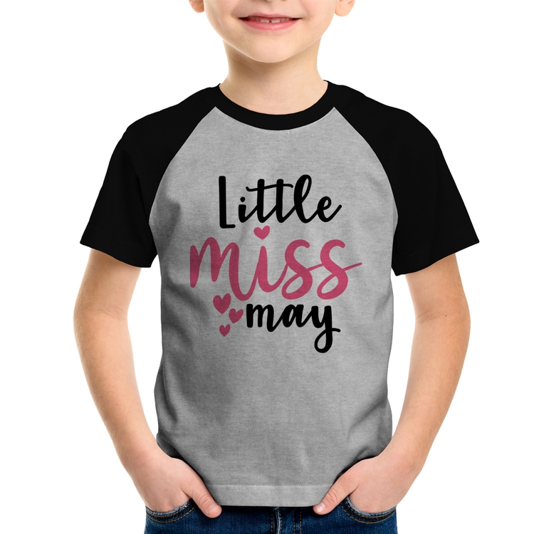 Camiseta Raglan Infantil Little miss may - Cinza/Preto