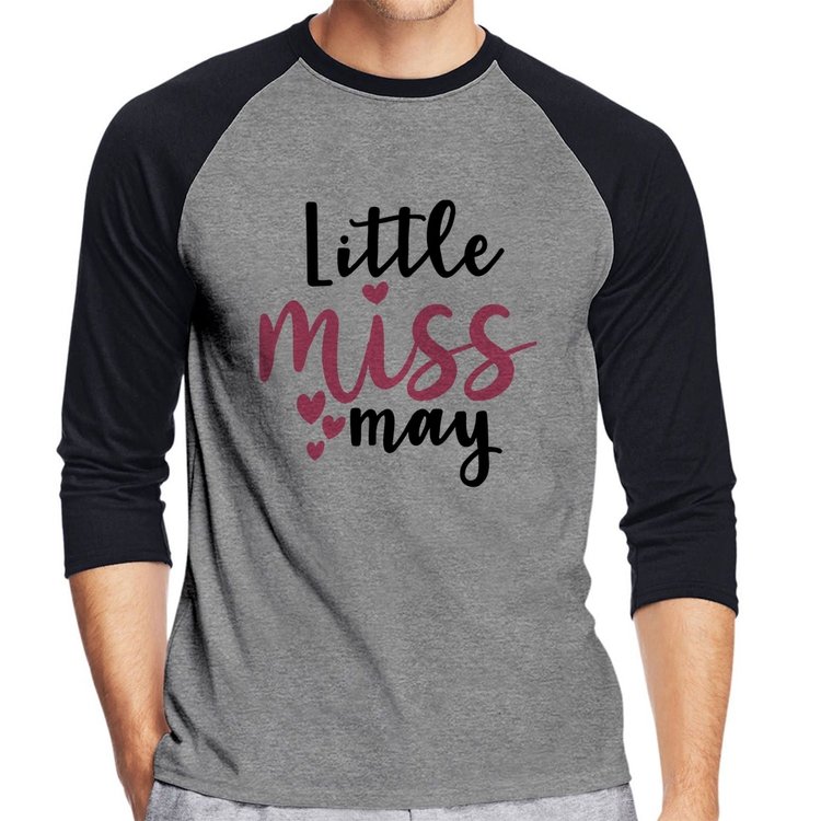 Camiseta Raglan Little miss may Manga 3/4 - Cinza/Preto
