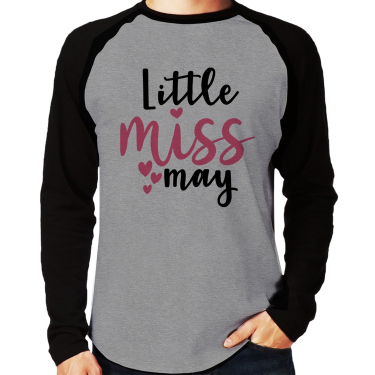 Camiseta Raglan Little miss may Manga Longa - Cinza/Preto
