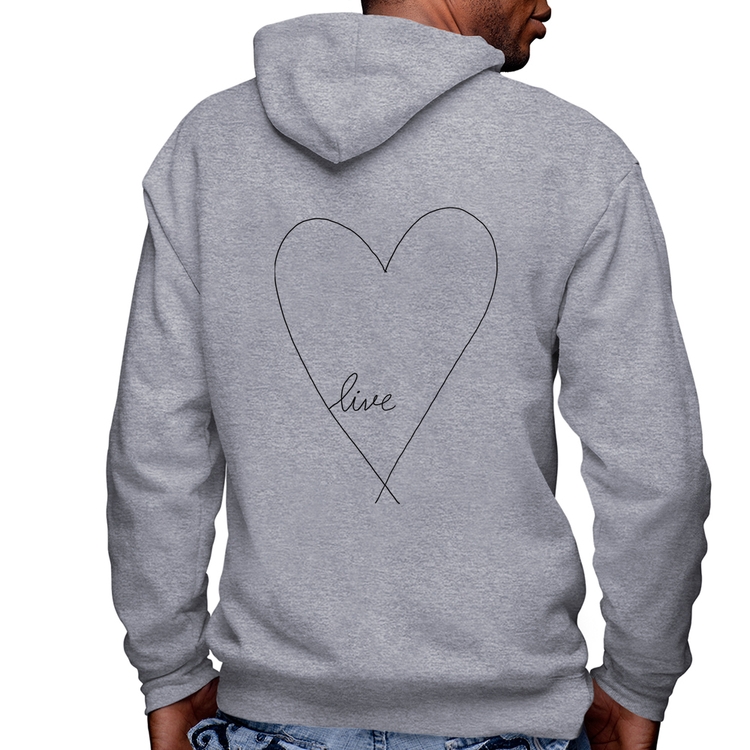 Blusa Moletom Live Coração Masculina com Capuz e Zíper - Mescla