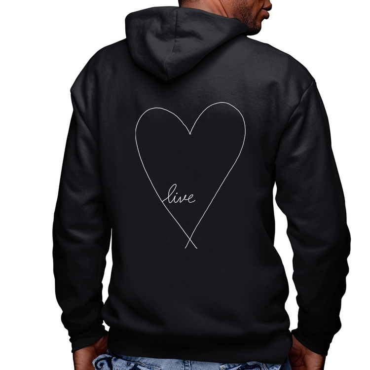 Blusa Moletom Live Coração Masculina com Capuz e Zíper