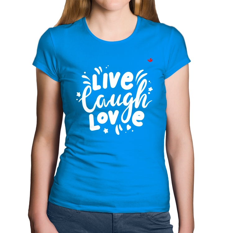 Baby Look Algodão Live Laugh Love - Azul
