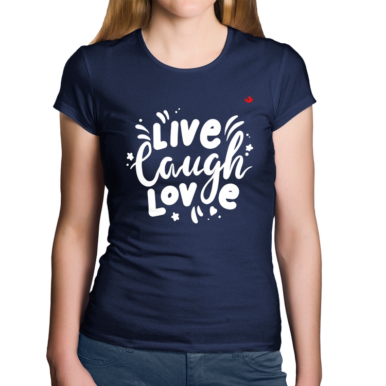 Baby Look Algodão Live Laugh Love - Marinho