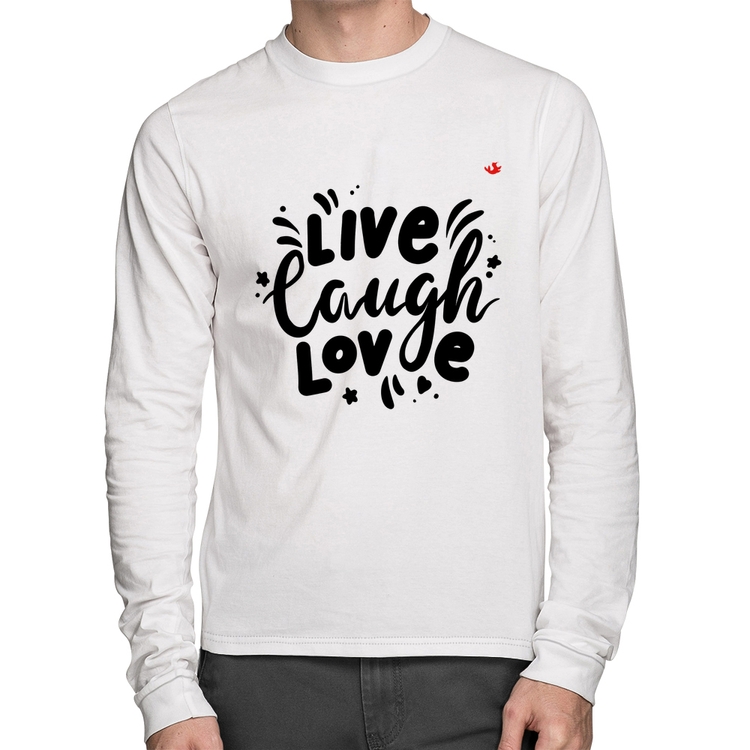 Camiseta Algodão Live Laugh Love Manga Longa - Branca
