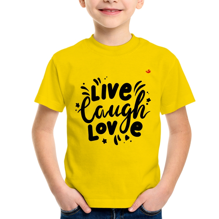 Camiseta Infantil Live Laugh Love - Amarela