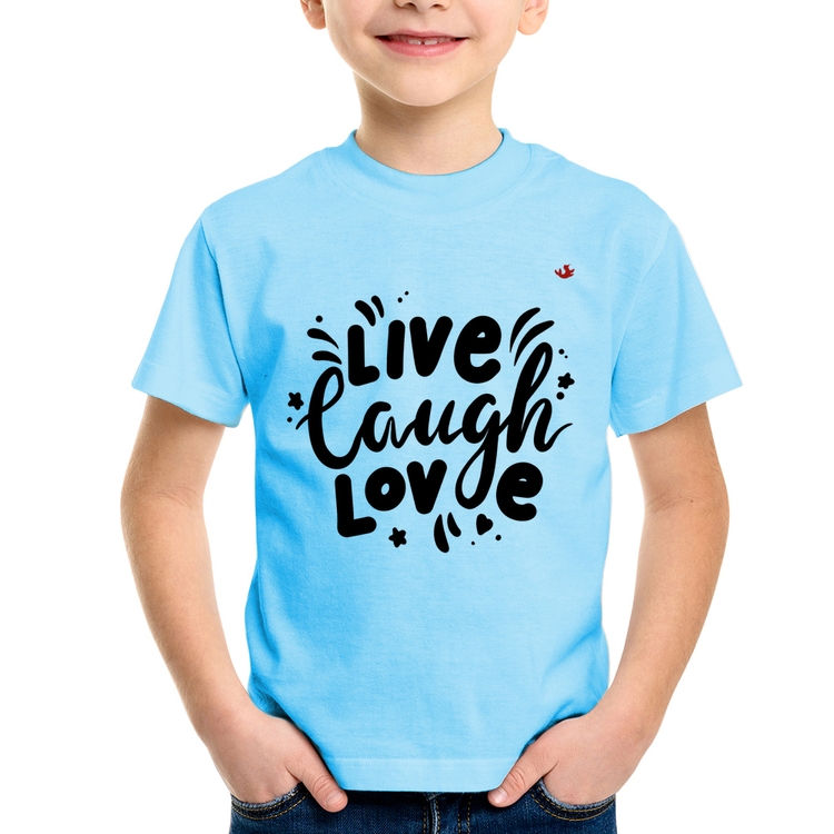 Camiseta Infantil Live Laugh Love - Azul Bebê