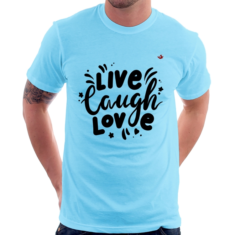 Camiseta Live Laugh Love - Azul Bebê