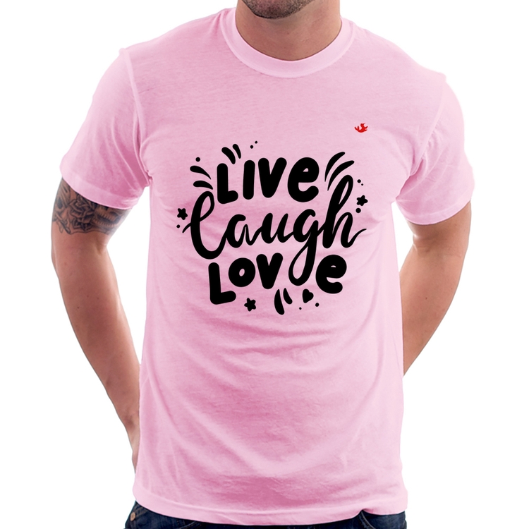 Camiseta Live Laugh Love - Rosa Bebê