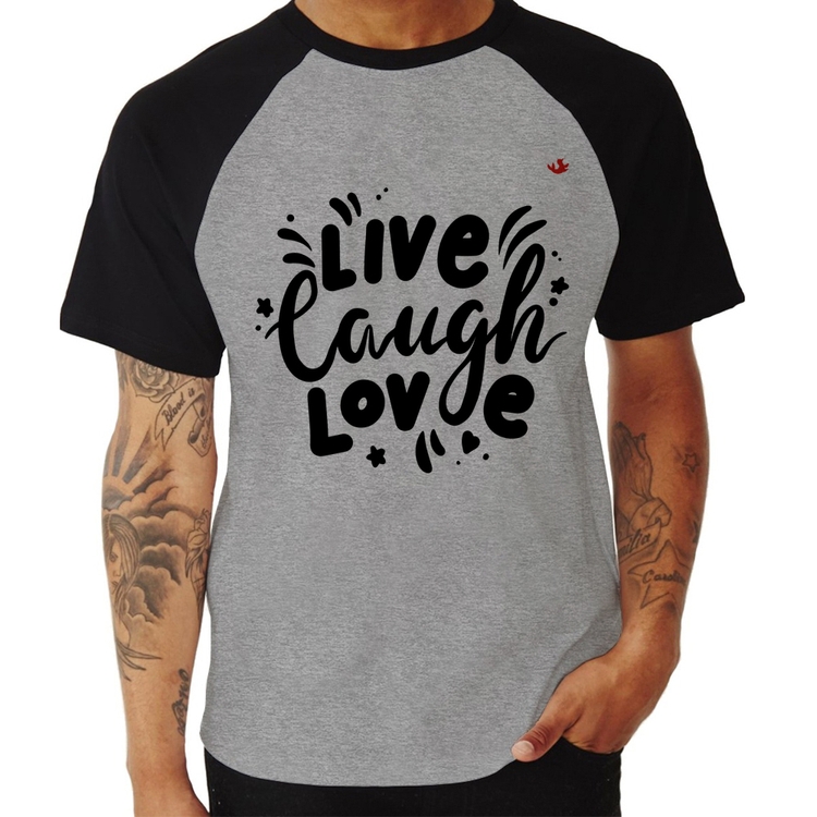 Camiseta Raglan Live Laugh Love - Cinza/Preto