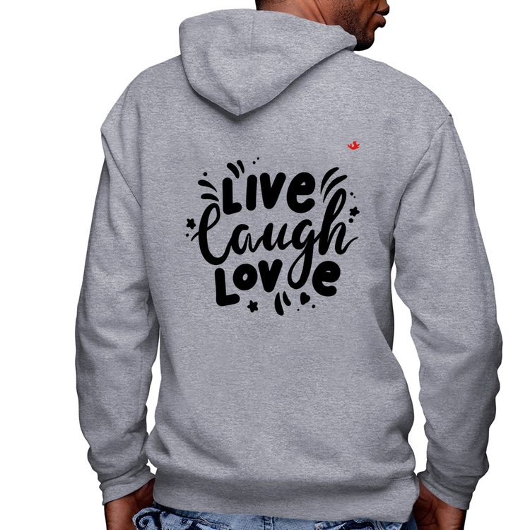 Blusa Moletom Live Laugh Love Masculina com Capuz e Zíper - Mescla