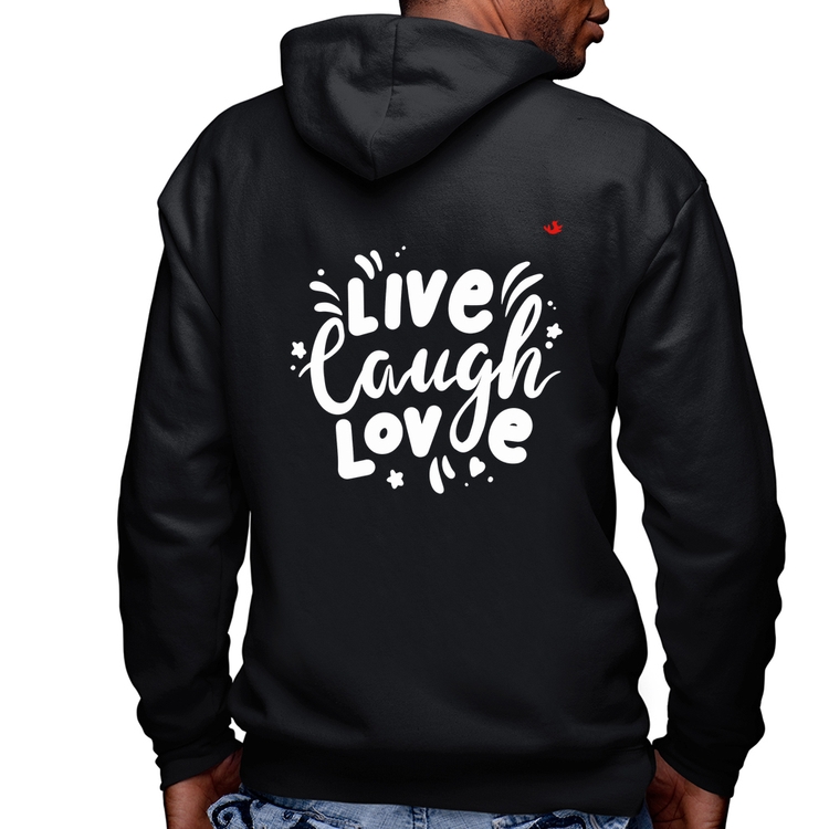 Blusa Moletom Live Laugh Love Masculina com Capuz e Zíper