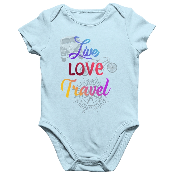 Body Bebê Algodão Live Love Travel - Azul Bebê
