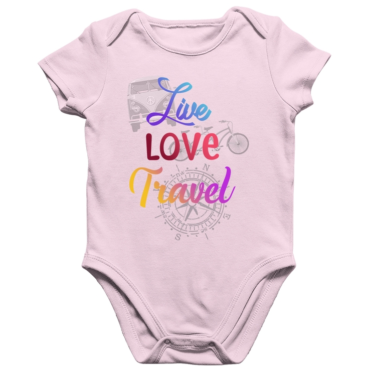 Body Bebê Algodão Live Love Travel - Rosa Bebê
