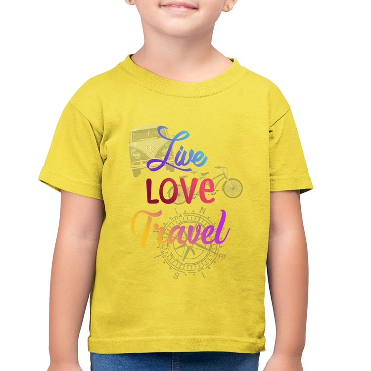 Camiseta Algodão Infantil Live Love Travel - Amarelo Canário