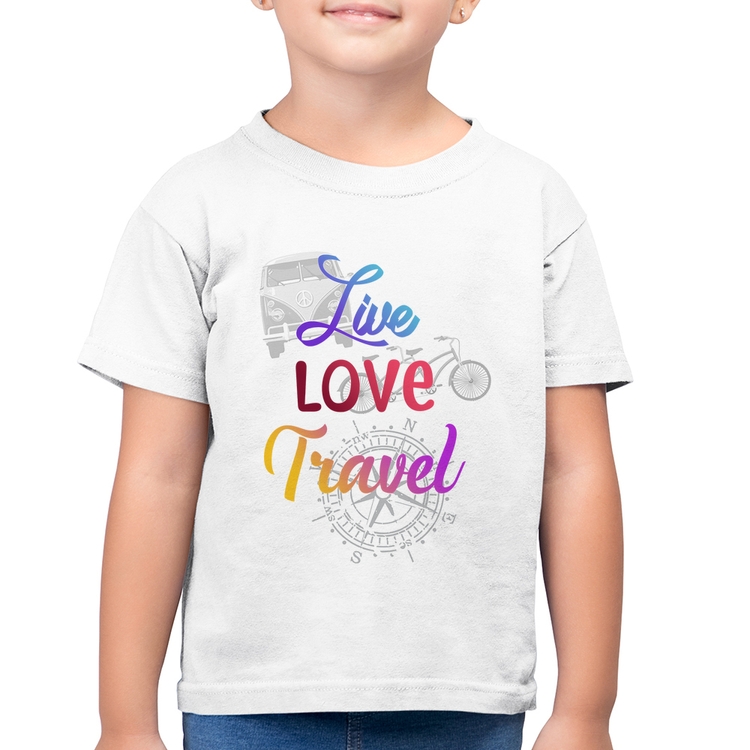 Camiseta Algodão Infantil Live Love Travel - Branca