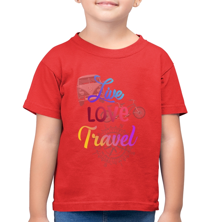 Camiseta Algodão Infantil Live Love Travel - Vermelha