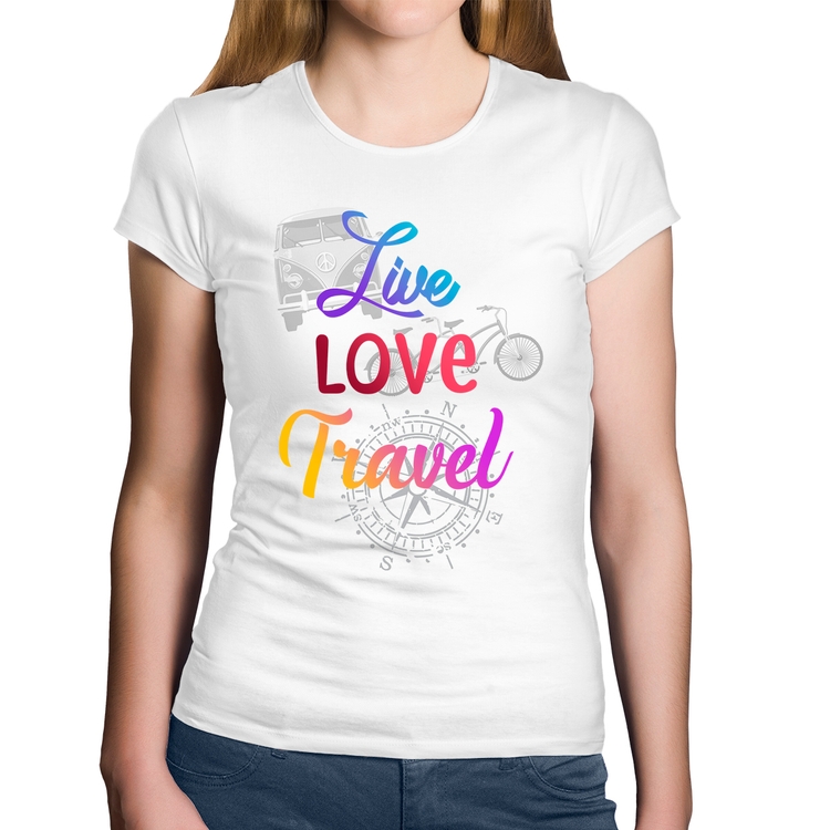 Baby Look Algodão Live Love Travel - Branca