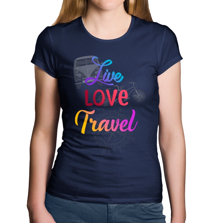 Baby Look Algodão Live Love Travel - Marinho