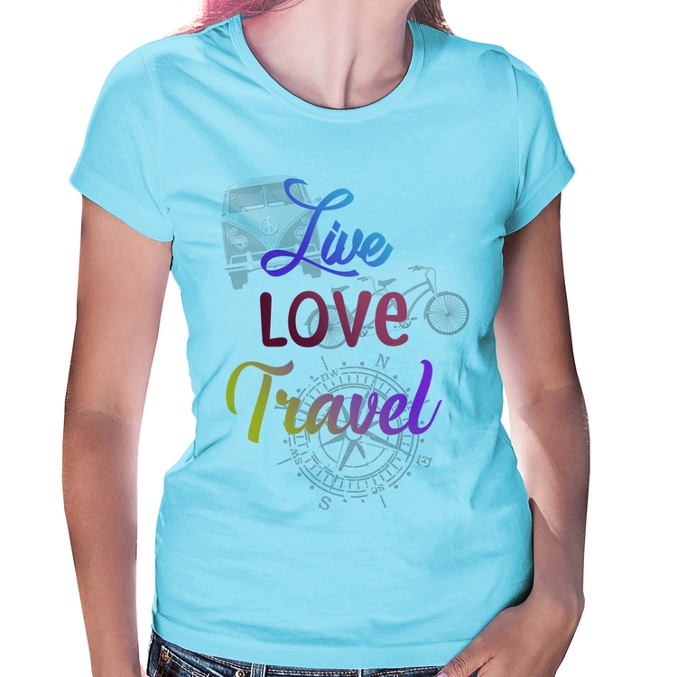Baby Look Live Love Travel - Azul Bebê
