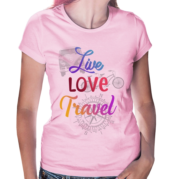 Baby Look Live Love Travel - Rosa Bebê
