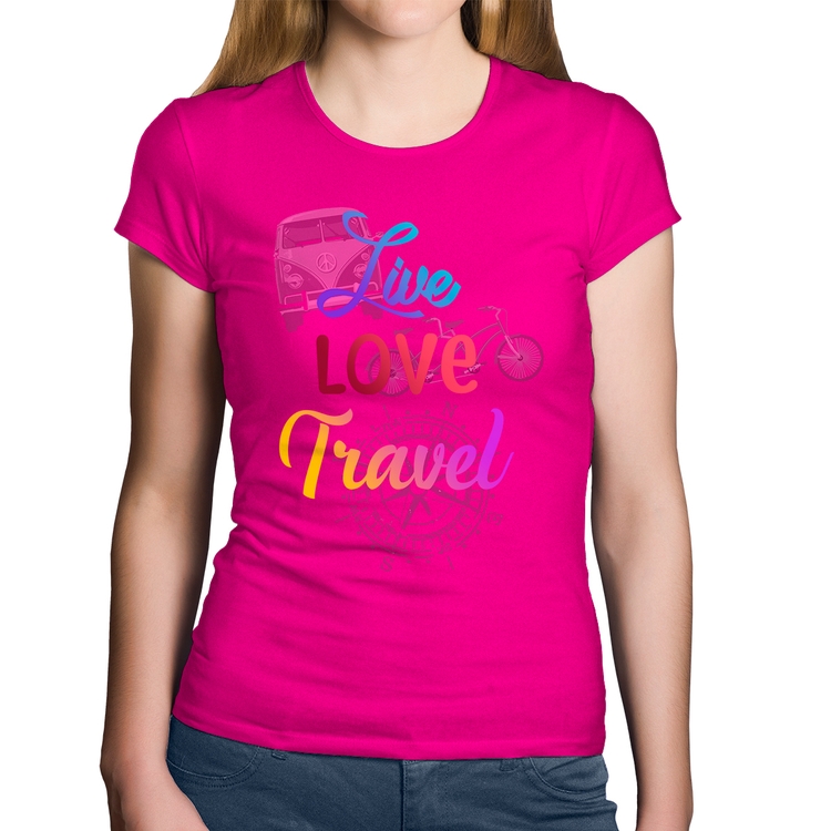 Baby Look Algodão Live Love Travel - Rosa
