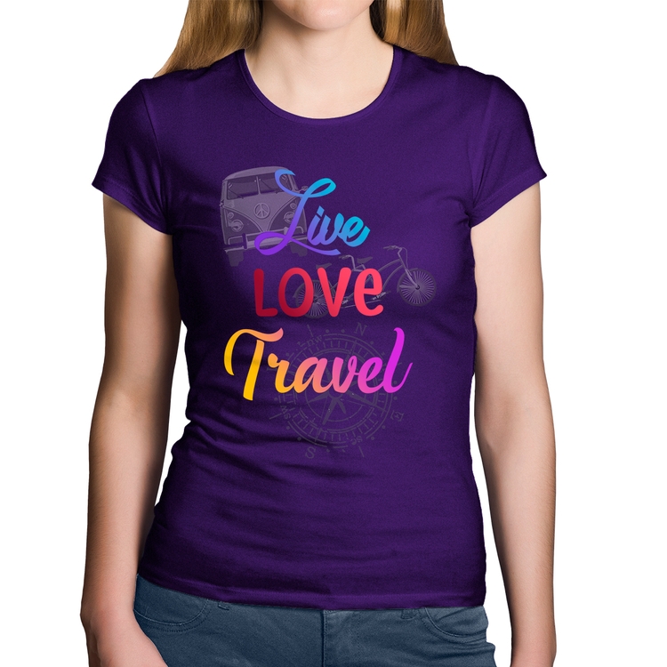 Baby Look Algodão Live Love Travel - Roxa