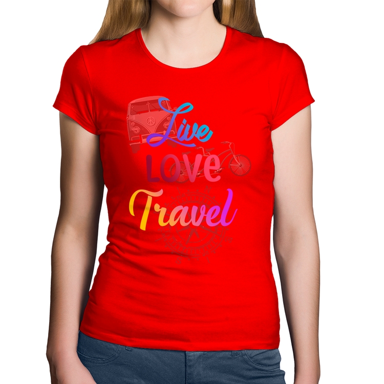 Baby Look Algodão Live Love Travel - Vermelha