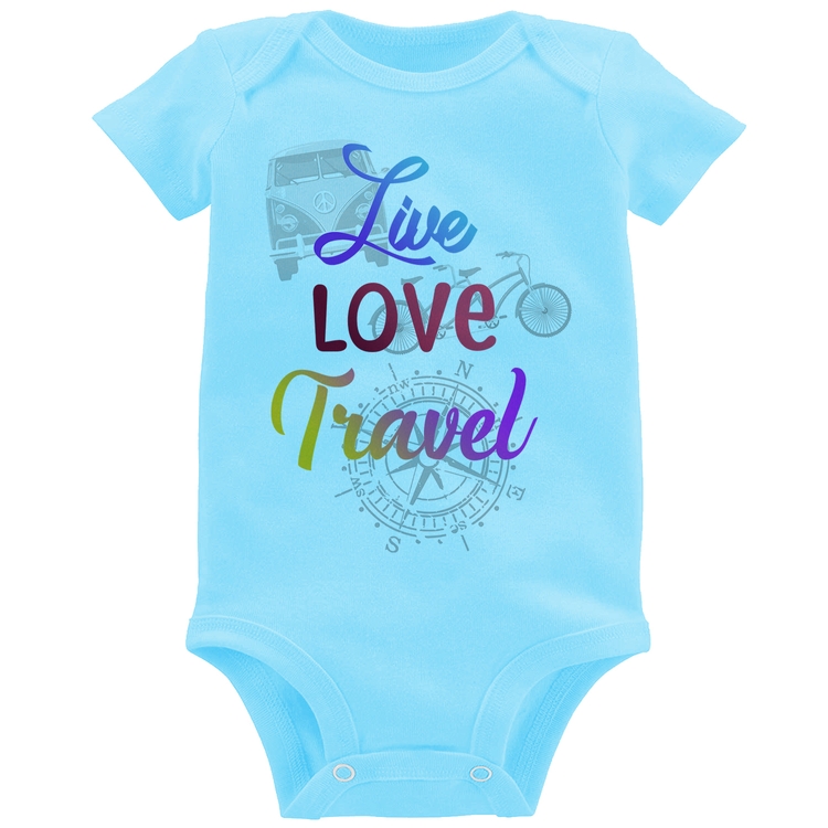 Body Bebê Live Love Travel - Azul Bebê