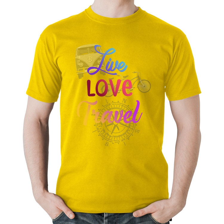 Camiseta Algodão Live Love Travel - Amarela