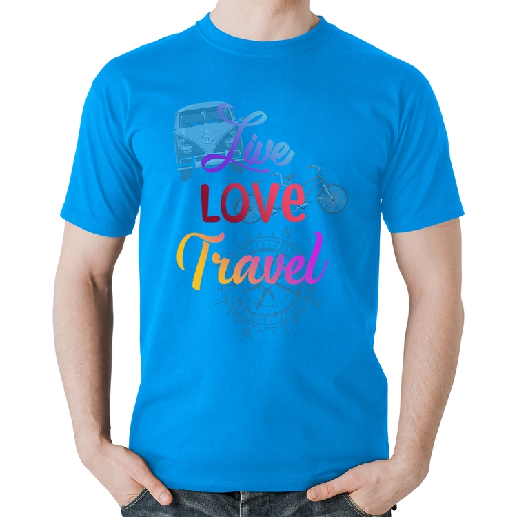 Camiseta Algodão Live Love Travel - Azul