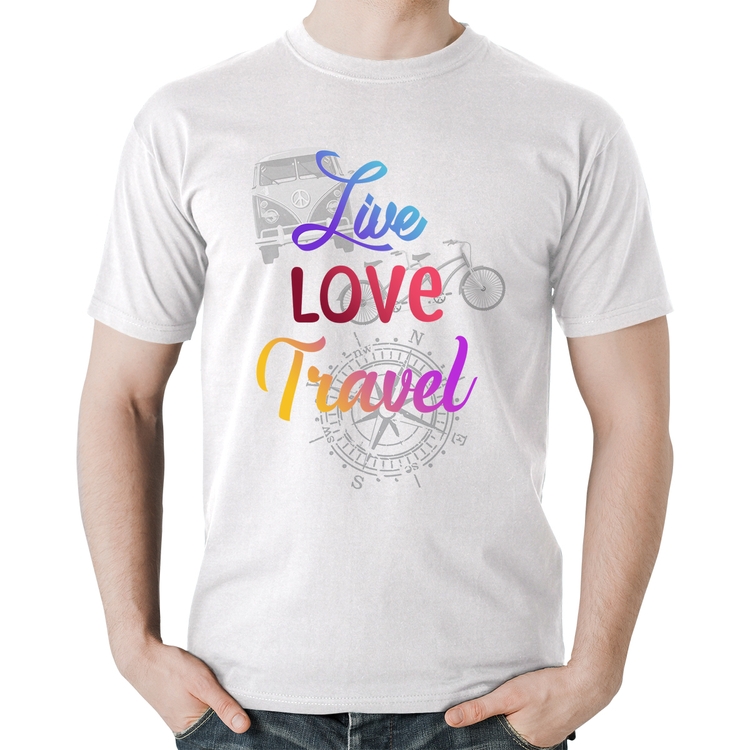 Camiseta Algodão Live Love Travel - Branca