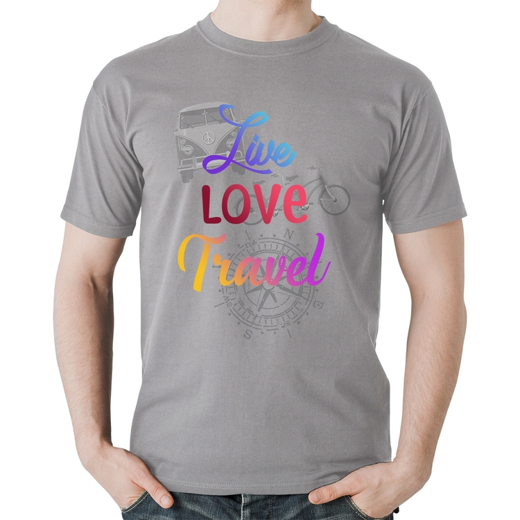 Camiseta Algodão Live Love Travel - Cinza