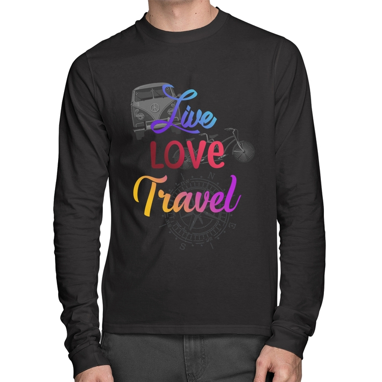 Camiseta Algodão Live Love Travel Manga Longa