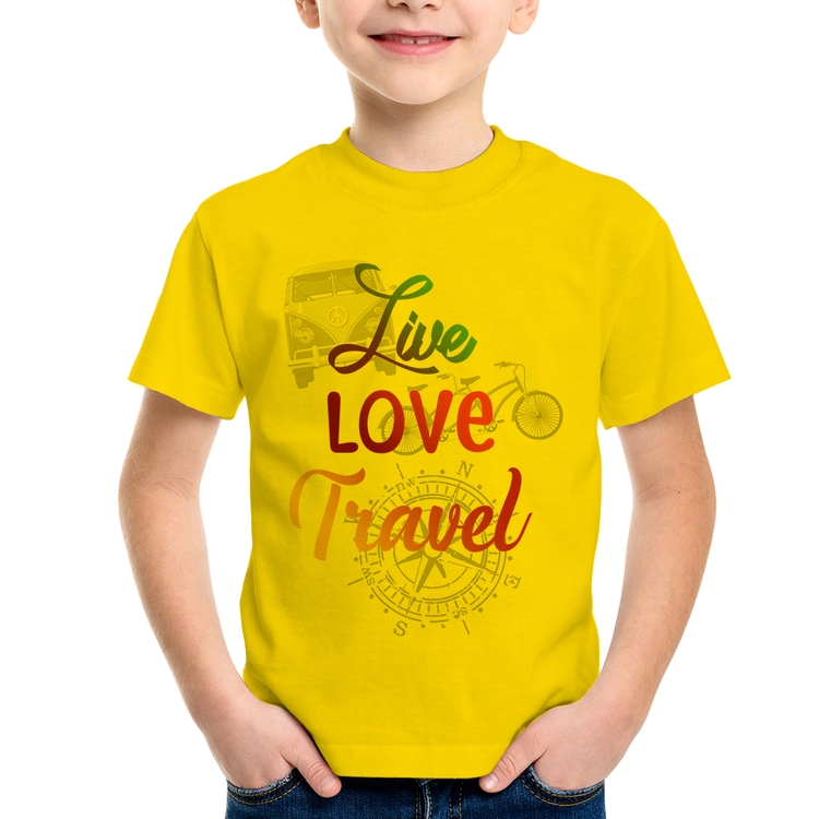 Camiseta Infantil Live Love Travel - Amarela