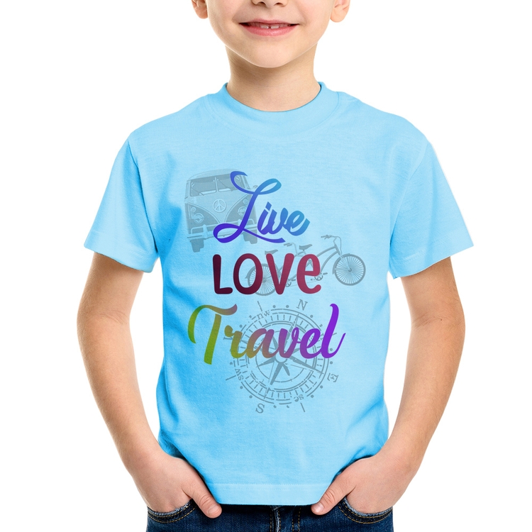 Camiseta Infantil Live Love Travel - Azul Bebê