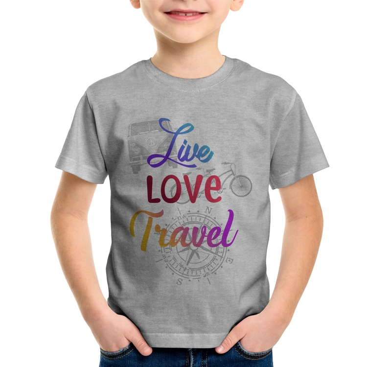 Camiseta Infantil Live Love Travel - Cinza