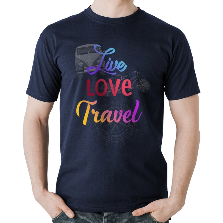 Camiseta Algodão Live Love Travel - Marinho